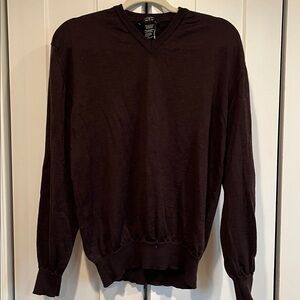 Veneziani Mens 100% Extra Fine Merino Wool V-Neck Sweater Brown Medium Italy 🇮🇹